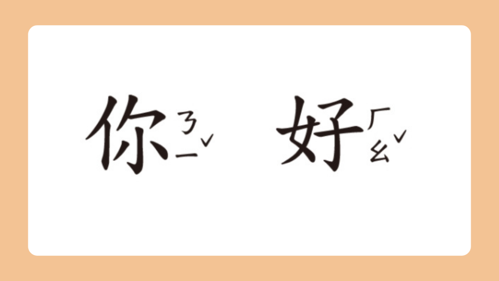 Hello in Chinese with the pronunciation written in Bopomofo on the side
